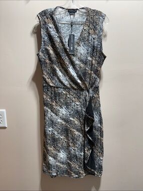 Studio 1940 Sleeveless Snake-Print Wrap-Style Midi Dress in Black and Tan